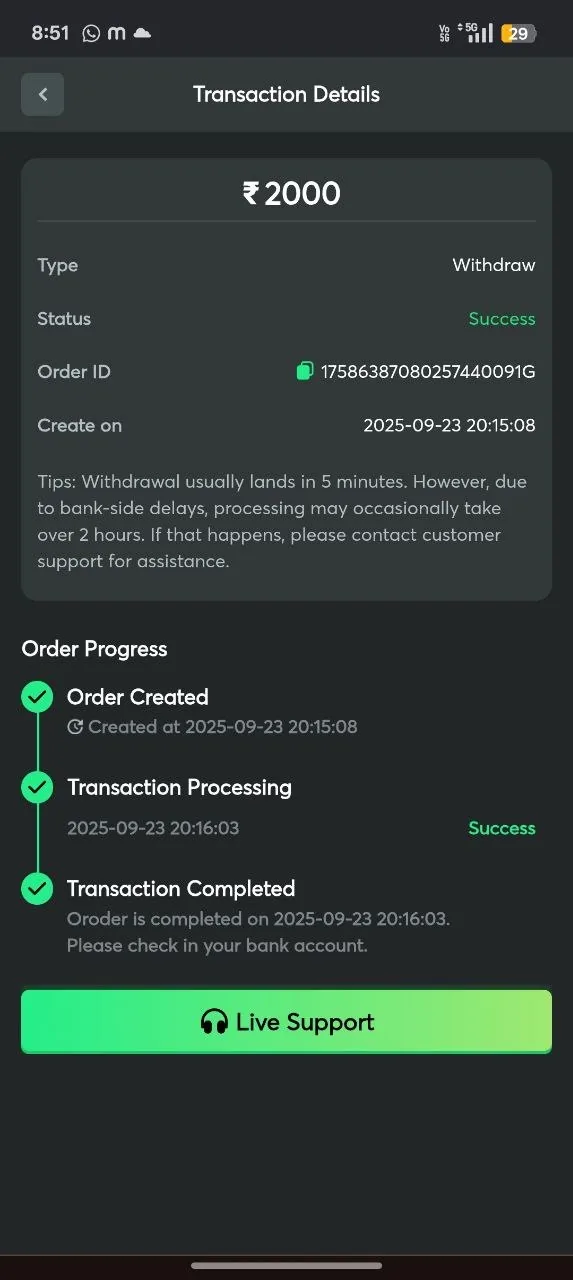 Withdrawal Success for 2000 rupees
